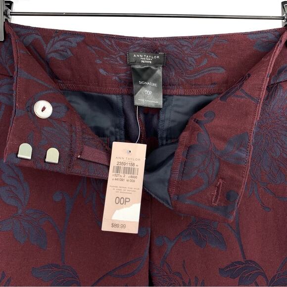 NWT ANN TAYLOR Factory Floral Jacquard Pant Burgundy Navy 00P - Picture 6 of 10